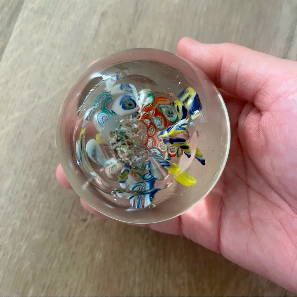 Vintage Italian Murano Art‎ Glass Millefiori Paperweight Multi-color Flowers